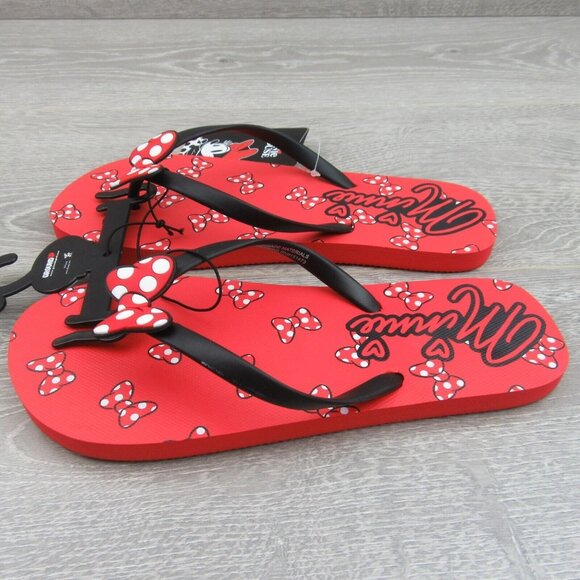 Disney Minnie Mouse Sandal Flip Flops Red White Polka Bow Tie Womens Size 10 NEW - Picture 6 of 11